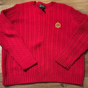 Lauren Ralph Lauren Crew Neck Cable Knit Crest Sweater Medium. Cotton